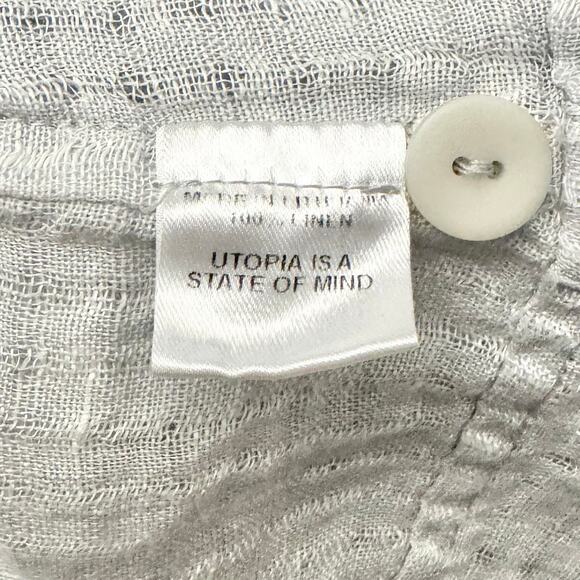 Flax Women's 100% Linen Button Down Tunic Dress Large Light Gray Lagenlook - Picture 9 of 12